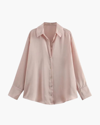 Elegante Damenbluse Satin Optik Knopfleiste Zeitlos