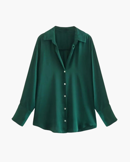 Elegante Damenbluse Satin Optik Knopfleiste Zeitlos