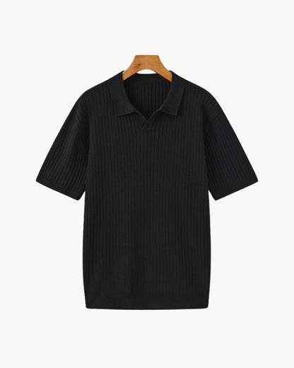 Herren Polo-Shirt Fein Rippenstrick Kurzarm Modern