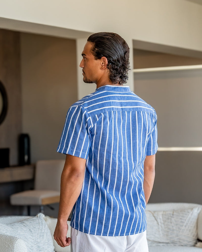 Leinenhemd Herren Sommer Stehkragen Gestreift Modern