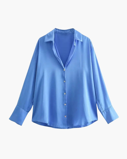 Elegante Damenbluse Satin Optik Knopfleiste Zeitlos