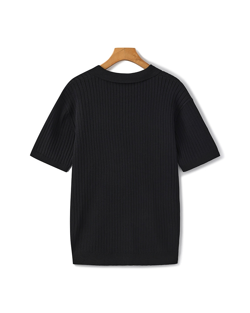 Herren Polo-Shirt Fein Rippenstrick Kurzarm Modern