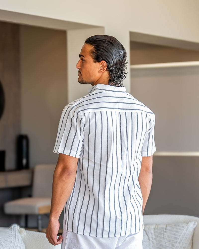 Leinenhemd Herren Sommer Stehkragen Gestreift Modern