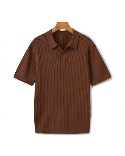 Herren Polo-Shirt Fein Rippenstrick Kurzarm Modern