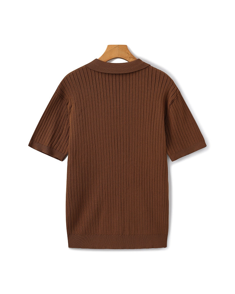 Herren Polo-Shirt Fein Rippenstrick Kurzarm Modern