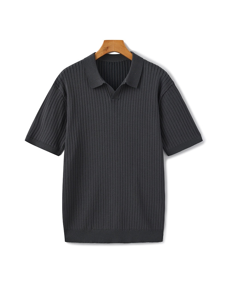 Herren Polo-Shirt Fein Rippenstrick Kurzarm Modern