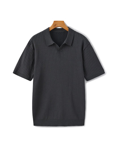 Herren Polo-Shirt Fein Rippenstrick Kurzarm Modern