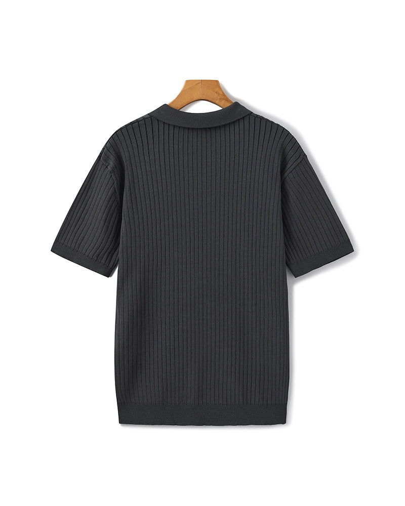 Herren Polo-Shirt Fein Rippenstrick Kurzarm Modern