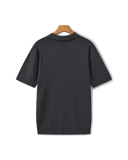 Herren Polo-Shirt Fein Rippenstrick Kurzarm Modern