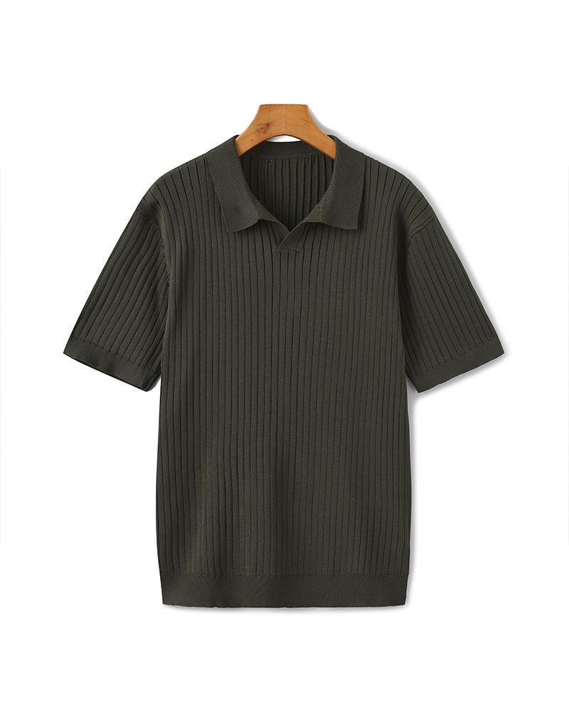 Herren Polo-Shirt Fein Rippenstrick Kurzarm Modern