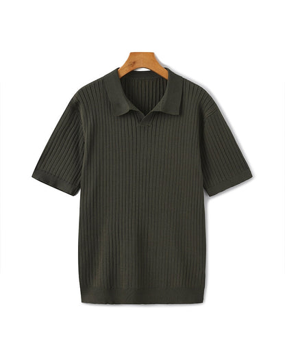 Herren Polo-Shirt Fein Rippenstrick Kurzarm Modern