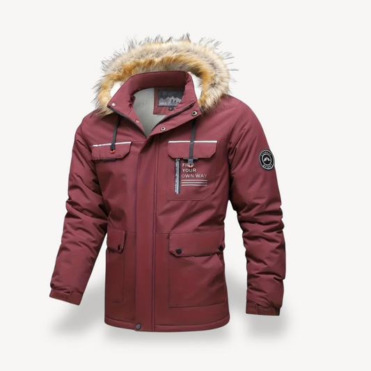 Isolierte Pufferjacke für Herren mit abnehmbarer Kunstpelzkapuze | Loravelle 0