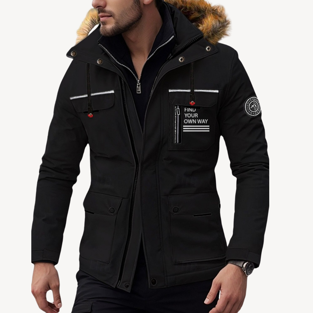 Isolierte Pufferjacke für Herren mit abnehmbarer Kunstpelzkapuze | Loravelle 1