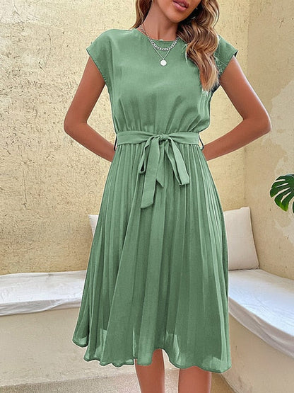 Sommerkleid Plissiert Kurzärmelig Damenkleid