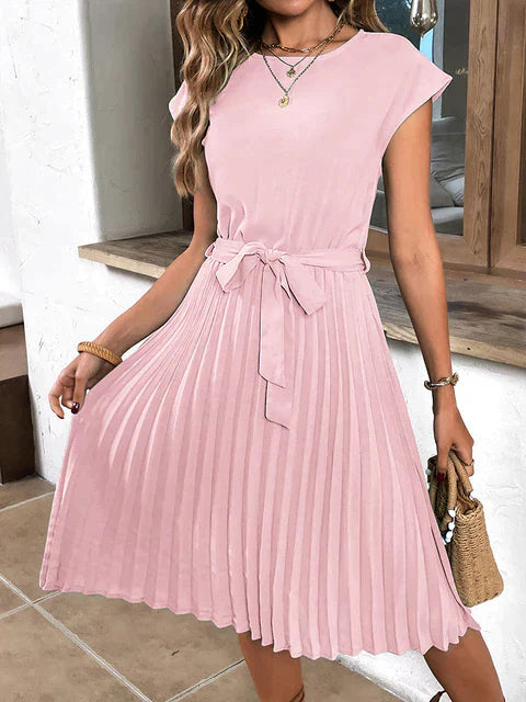 Sommerkleid Plissiert Kurzärmelig Damenkleid