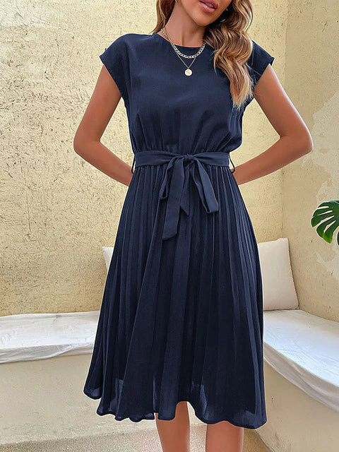 Sommerkleid Plissiert Kurzärmelig Damenkleid