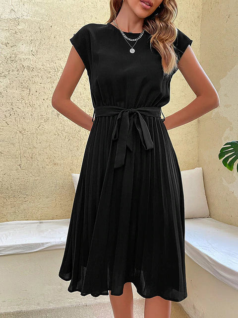 Sommerkleid Plissiert Kurzärmelig Damenkleid
