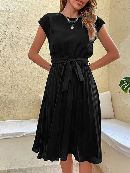 Sommerkleid Plissiert Kurzärmelig Damenkleid