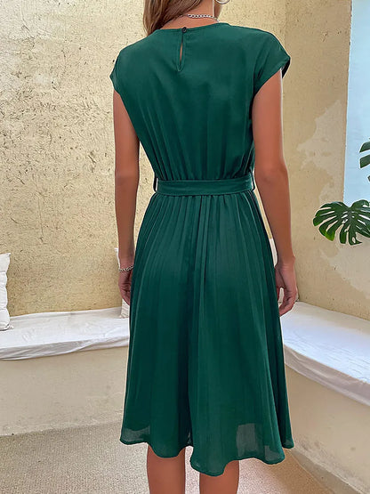 Sommerkleid Plissiert Kurzärmelig Damenkleid