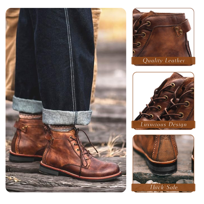 Herren Leder Stiefel Retro Klassisch Braun