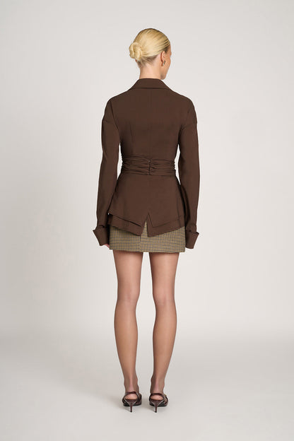 Damen Bluse Oversize Braun mit Drapierung