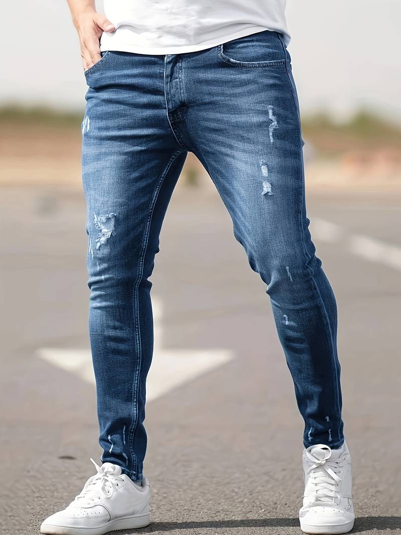 Jeans - Herren Zerrissen Dehnen chlank Passform Jeans-Hellblau-XS-Chaps Herrenmode