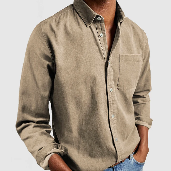 Jeanshemd | Lässig | Langarmhemd mit Knöpfen | Herrenbekleidung-Khaki-S-Chaps Herrenmode