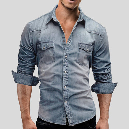 Jeanshemd – Slim Fit – Langarm – Jeanshemd – Herrenhemd mit Knöpfen-Chaps Herrenmode