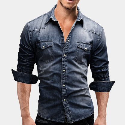 Jeanshemd - Slim Fit - Long Sleeve - Buttoned Up Shirt - Men's Shirts-Marineblau-M-Chaps Herrenmode