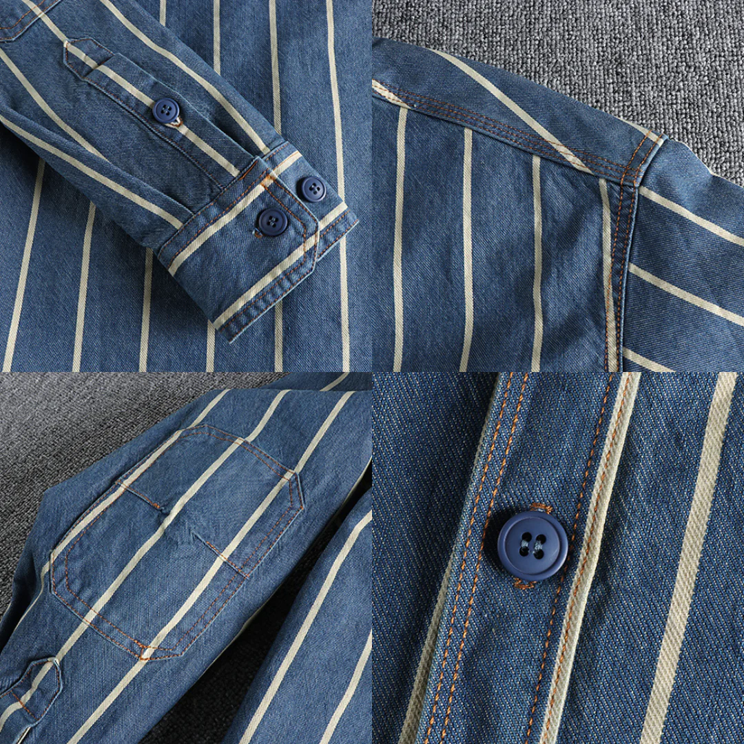 Jeanshemd – gestreift – Langarm – geknöpft – Herrenbekleidung-Chaps Herrenmode