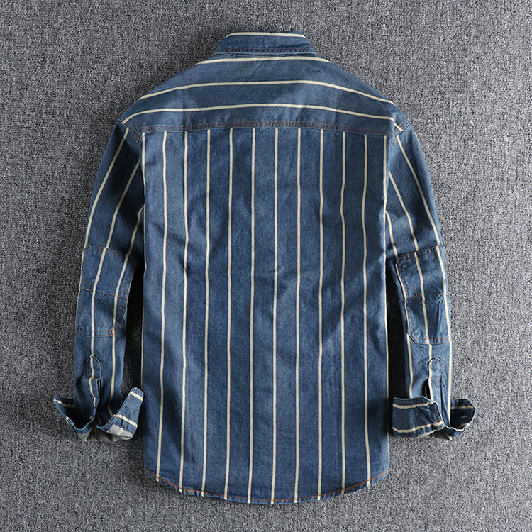 Jeanshemd – gestreift – Langarm – geknöpft – Herrenbekleidung-Chaps Herrenmode