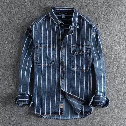 Herren Jeanshemd Langarm Gestreift Klassisch - BerlinGlamour
