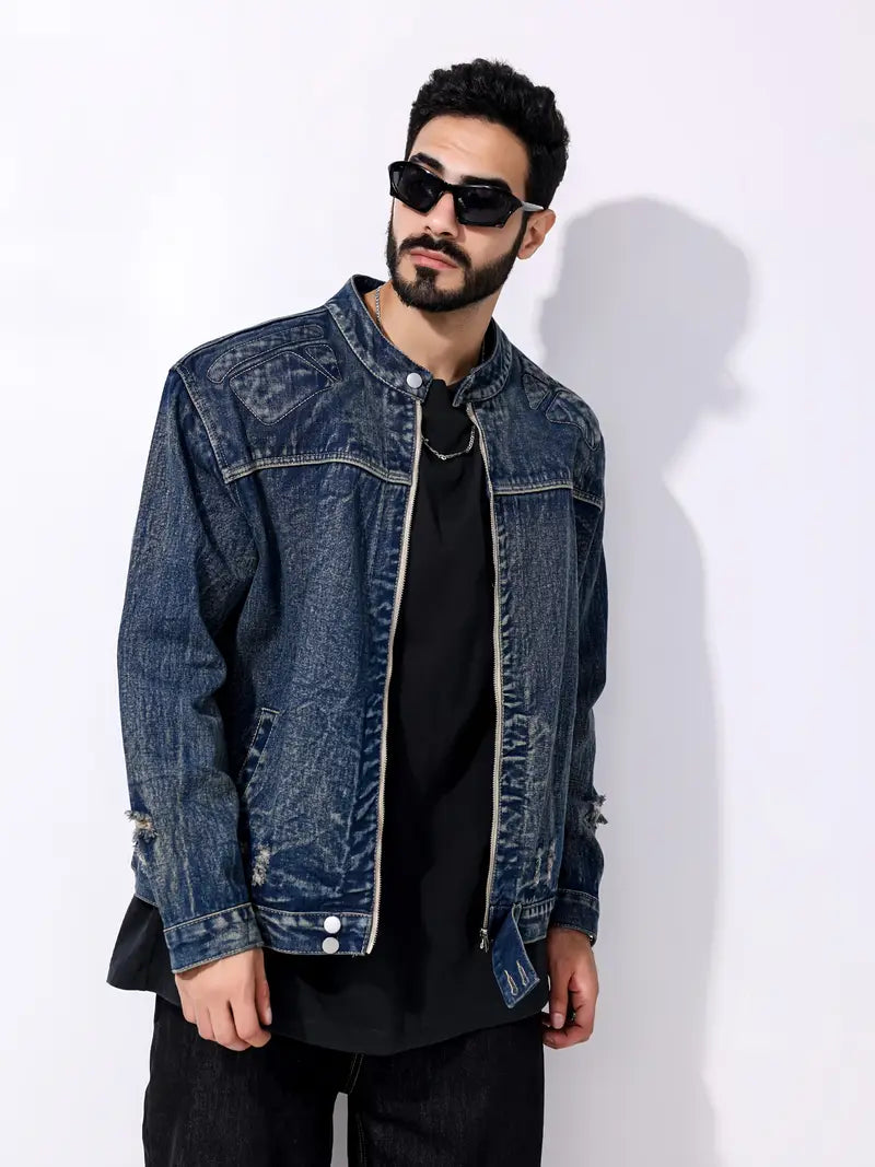Herren Jeansjacke Dunkelblau Reißverschluss - BerlinGlamour