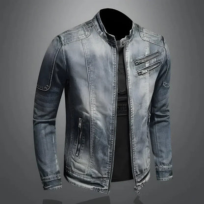 Herren Jeansjacke Slim Fit Reißverschluss Waschblau - BerlinGlamour