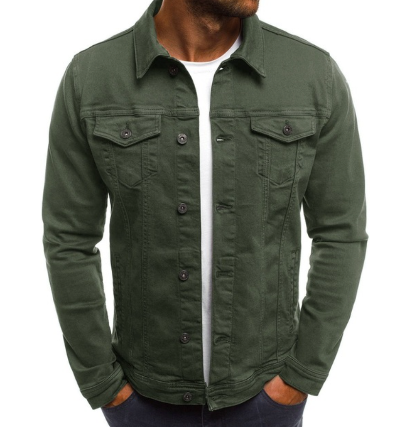 Jeansjacke - Leichte, knöpfbare Jeansjacke für Männer mit Taschen-Grün-S-Chaps Herrenmode