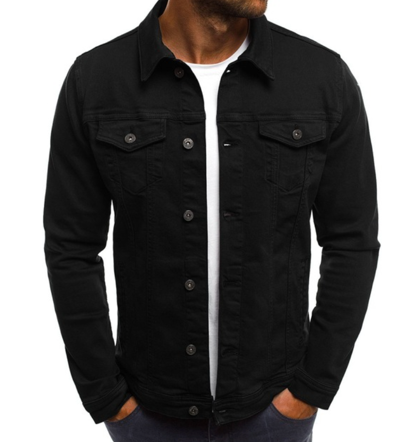Jeansjacke - Leichte, knöpfbare Jeansjacke für Männer mit Taschen-Schwarz-S-Chaps Herrenmode