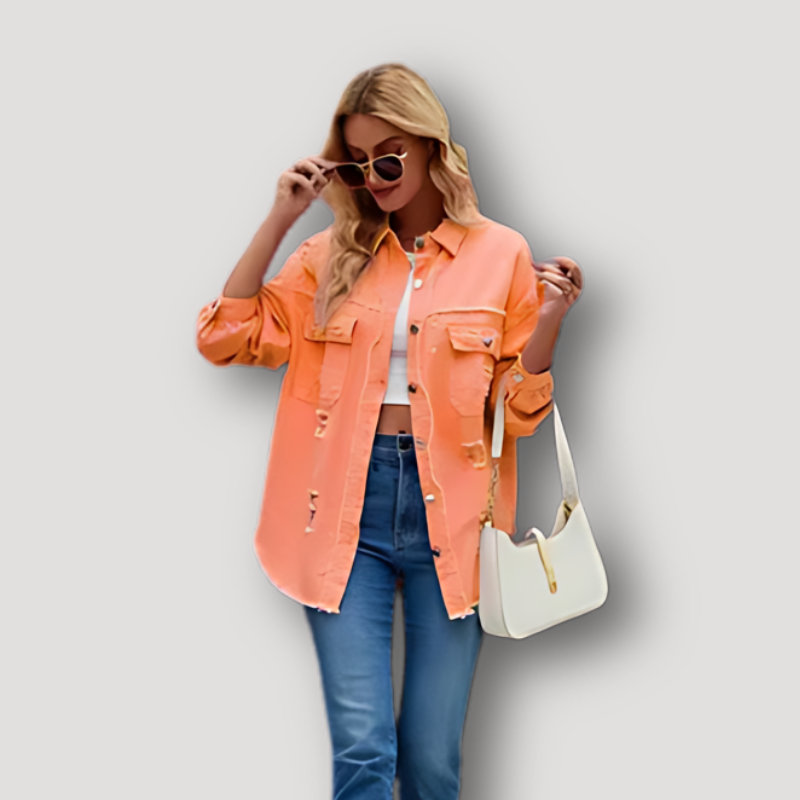 Kriss Vintage Denim Jacket: Washed and Distressed
