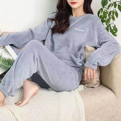 Damen Pyjama Set Warm Plüsch Schlafanzug