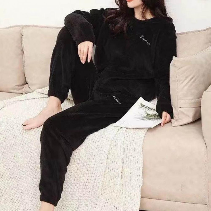 Damen Pyjama Set Warm Plüsch Schlafanzug