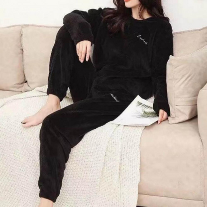 Damen Pyjama Set Warm Plüsch Schlafanzug