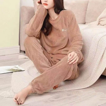 Damen Pyjama Set Warm Plüsch Schlafanzug