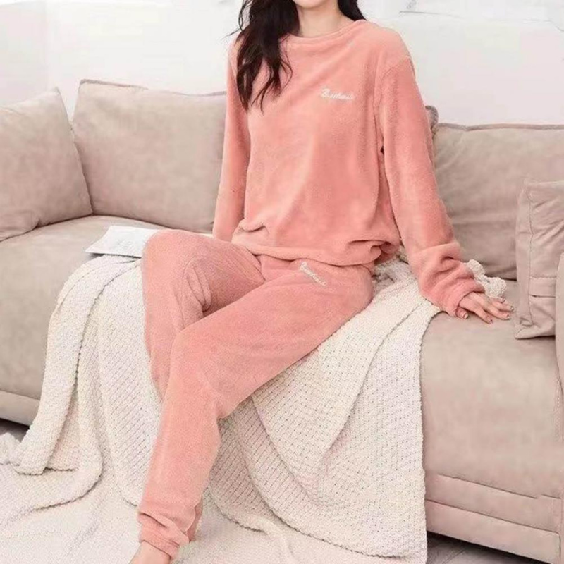 Damen Pyjama Set Warm Plüsch Schlafanzug