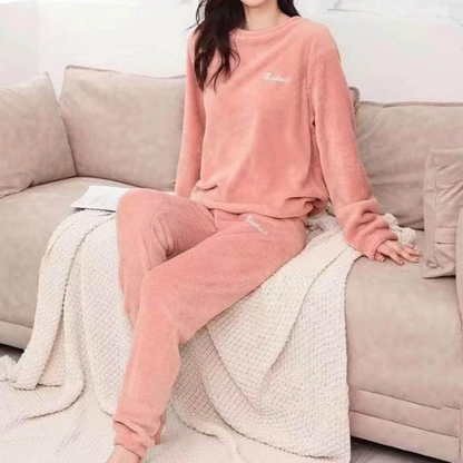 Damen Pyjama Set Warm Plüsch Schlafanzug