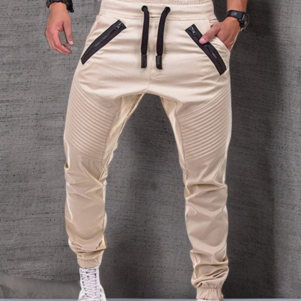Jogger - Elastische Jogginghose mit Kordelzug und Taschen für Männer-Beige-S-Chaps Herrenmode