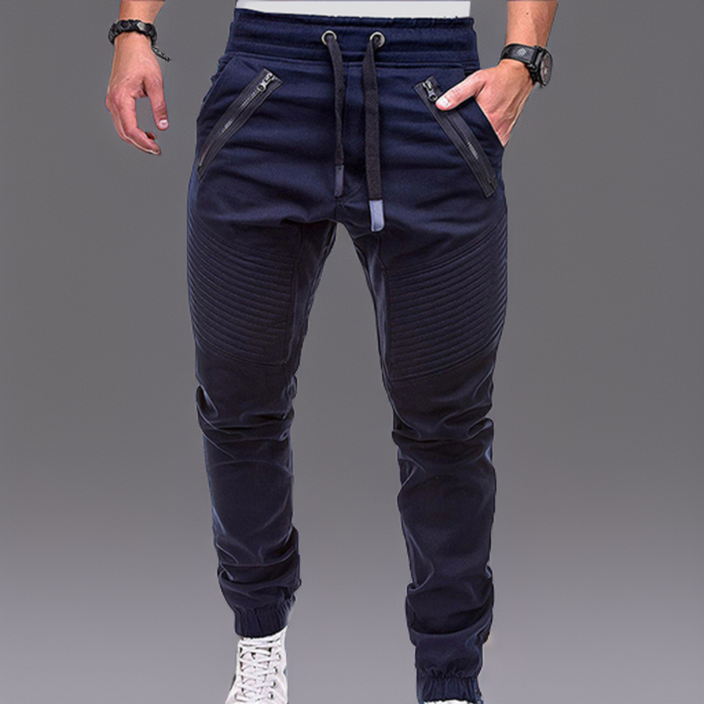 Jogger - Elastische Jogginghose mit Kordelzug und Taschen für Männer-Blau-S-Chaps Herrenmode