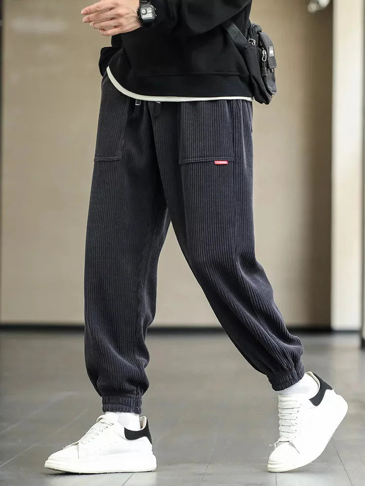 Jogger - Herren Kordhosen mit Kordelzug Lose Passform Baggy Corduroy Hosen-Schwarz-M-Chaps Herrenmode