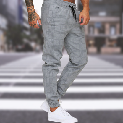 Jogger | Kordelzug | elastische Knöchel | karierte Hose | Herrenhose-Grau-S-Chaps Herrenmode