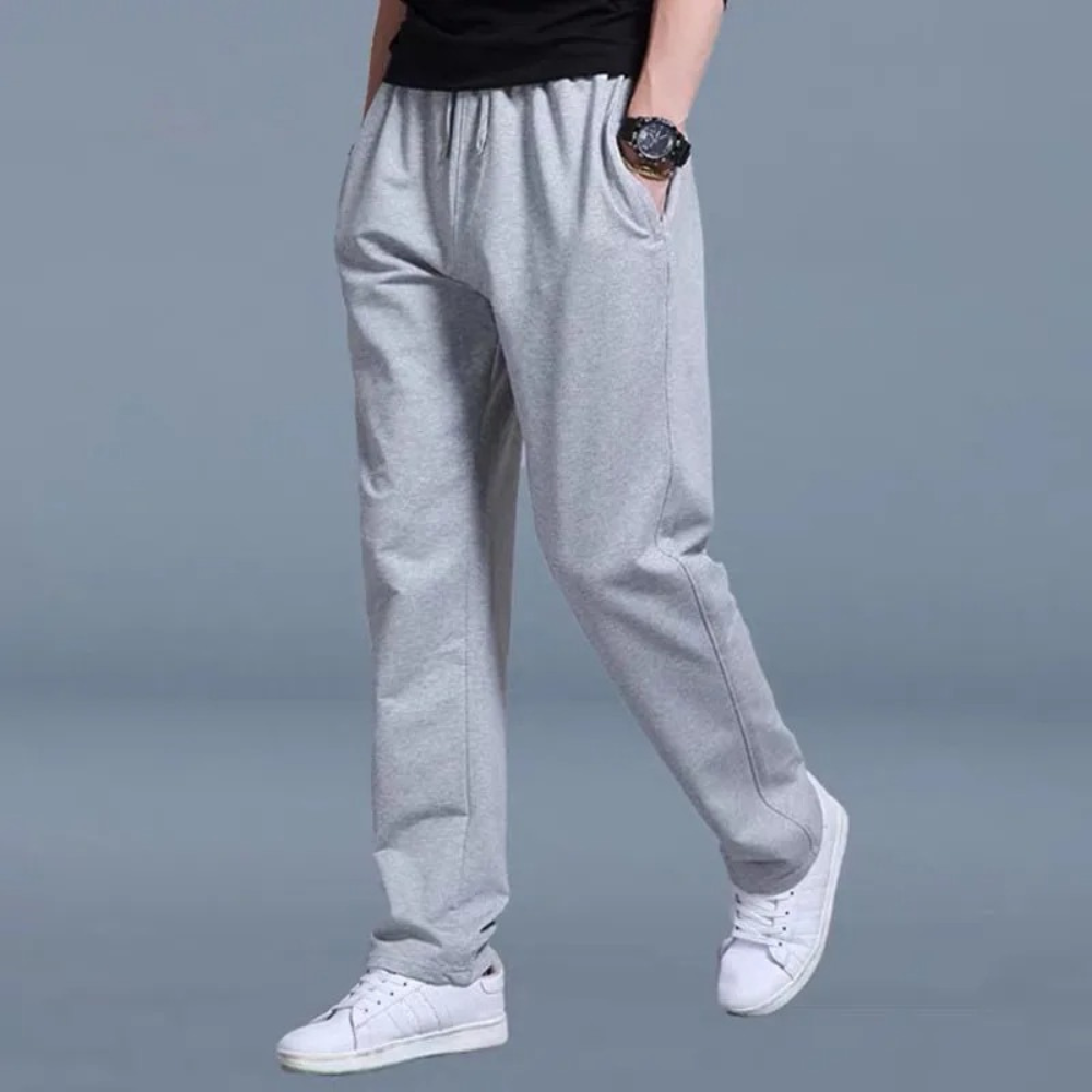 Jogginghose | Lässig | Kordelzug | Gerade geschnittene Jogginghose | Herrenhose-Hellgrau-M-Chaps Herrenmode