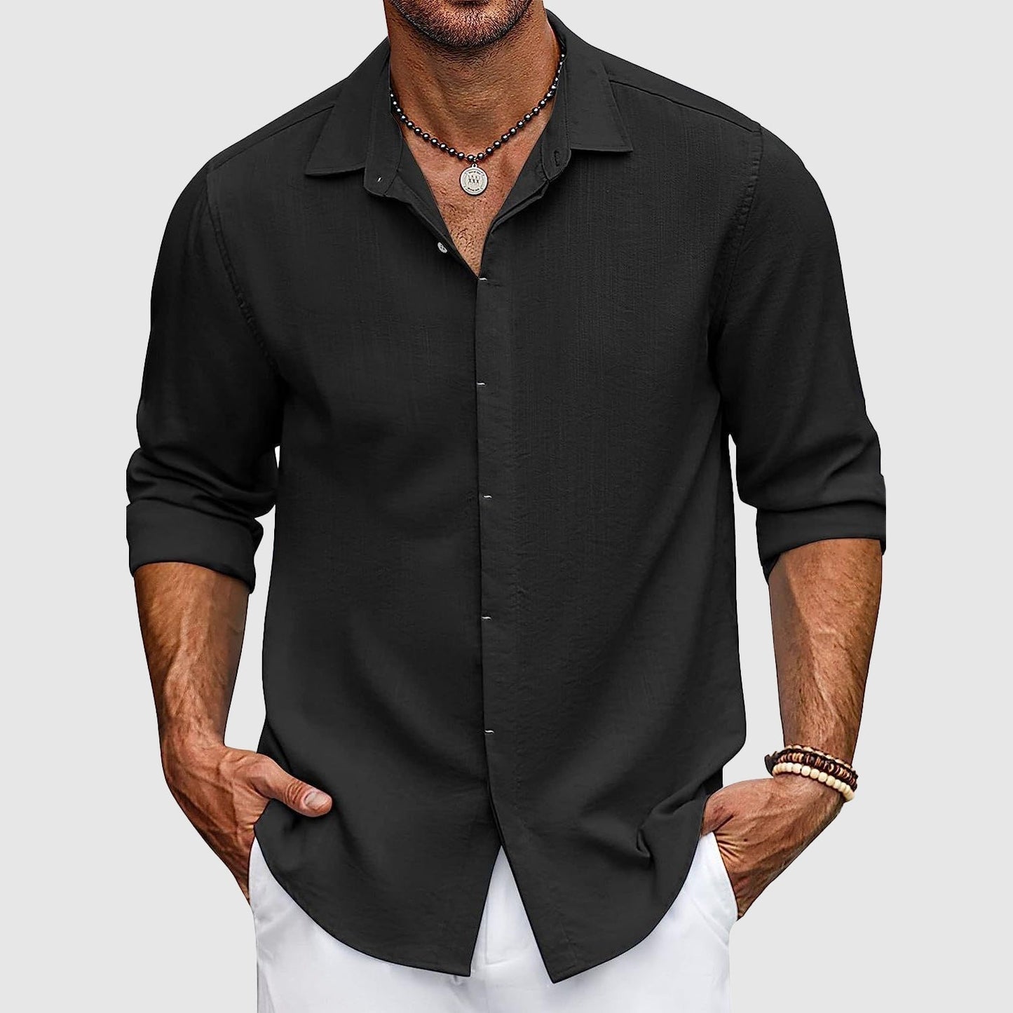 Herren Leinenhemd Elegantes Sommerhemd Weiß