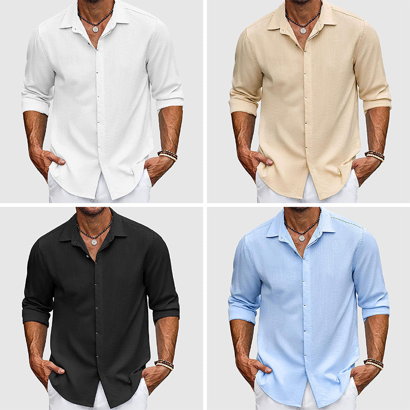 Herren Leinenhemd Elegantes Sommerhemd Weiß